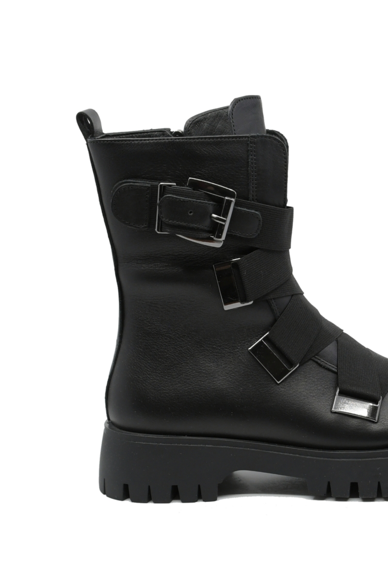 Imagine Ghete combat negre din piele naturală