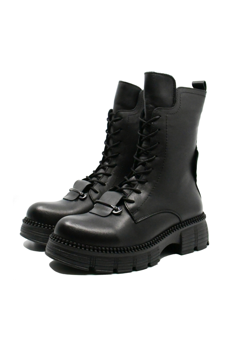 Imagine Ghete combat negre, din piele naturală MIR23653N