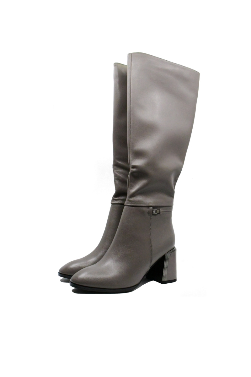 Imagine Cizme moderne cu toc bloc, din piele naturală, kaki deschis FLG2353
