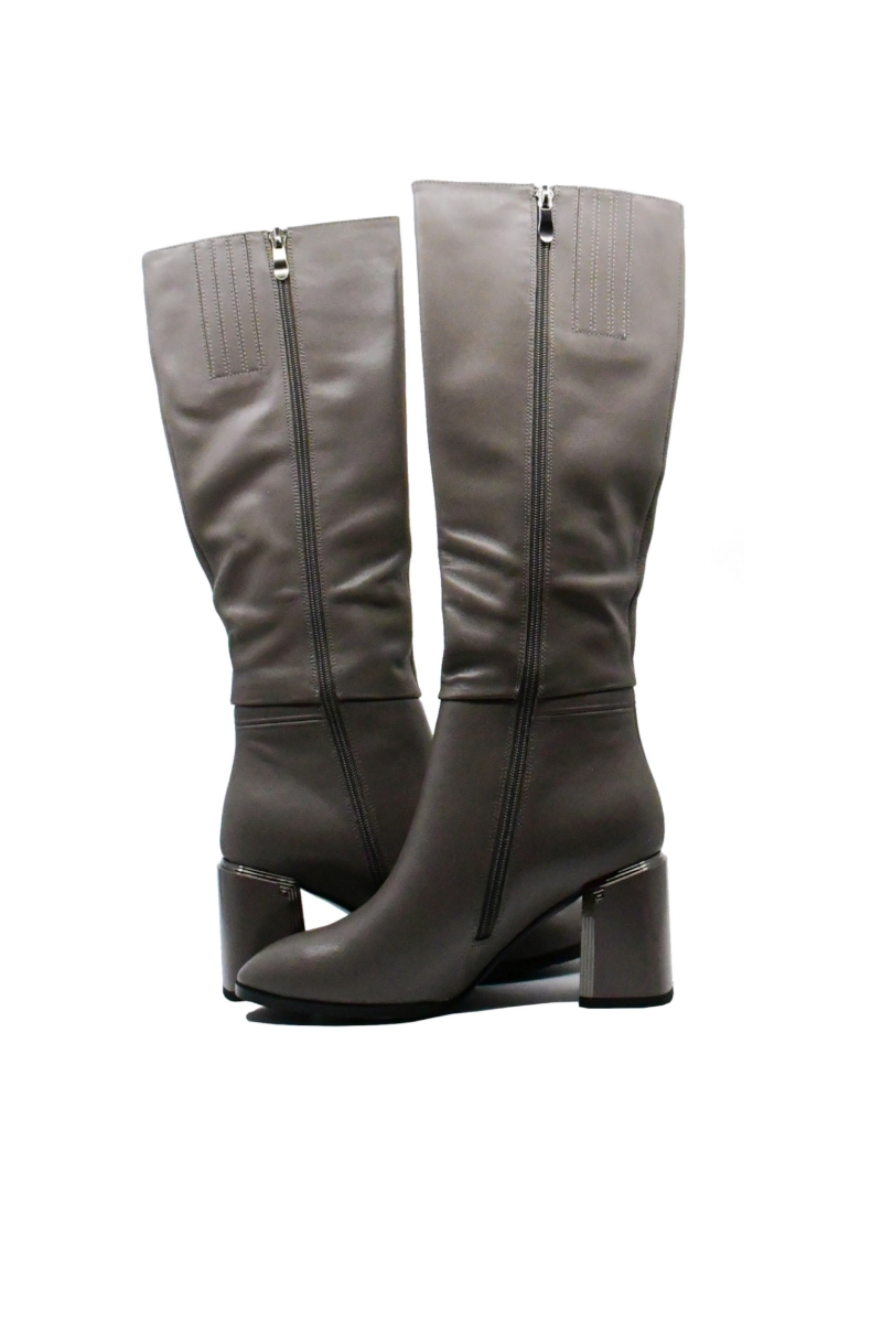 Imagine Cizme moderne cu toc bloc, din piele naturală, kaki deschis FLG2353