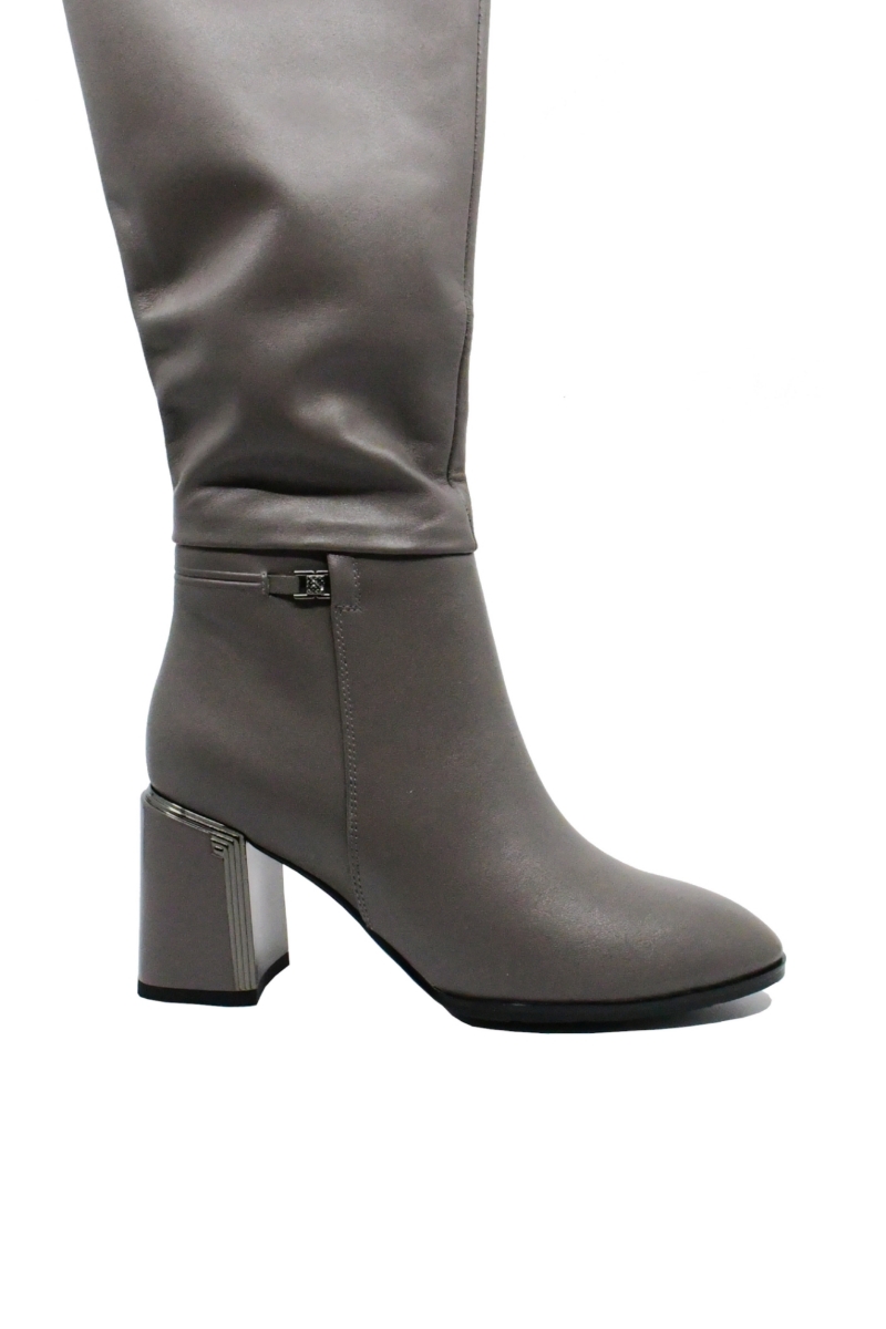 Imagine Cizme moderne cu toc bloc, din piele naturală, kaki deschis FLG2353