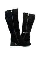 Imagine Cizme negre elegante din piele întoarsă cu curelușă la gleznă FLG7098