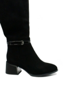 Imagine Cizme negre elegante din piele întoarsă cu curelușă la gleznă FLG7098