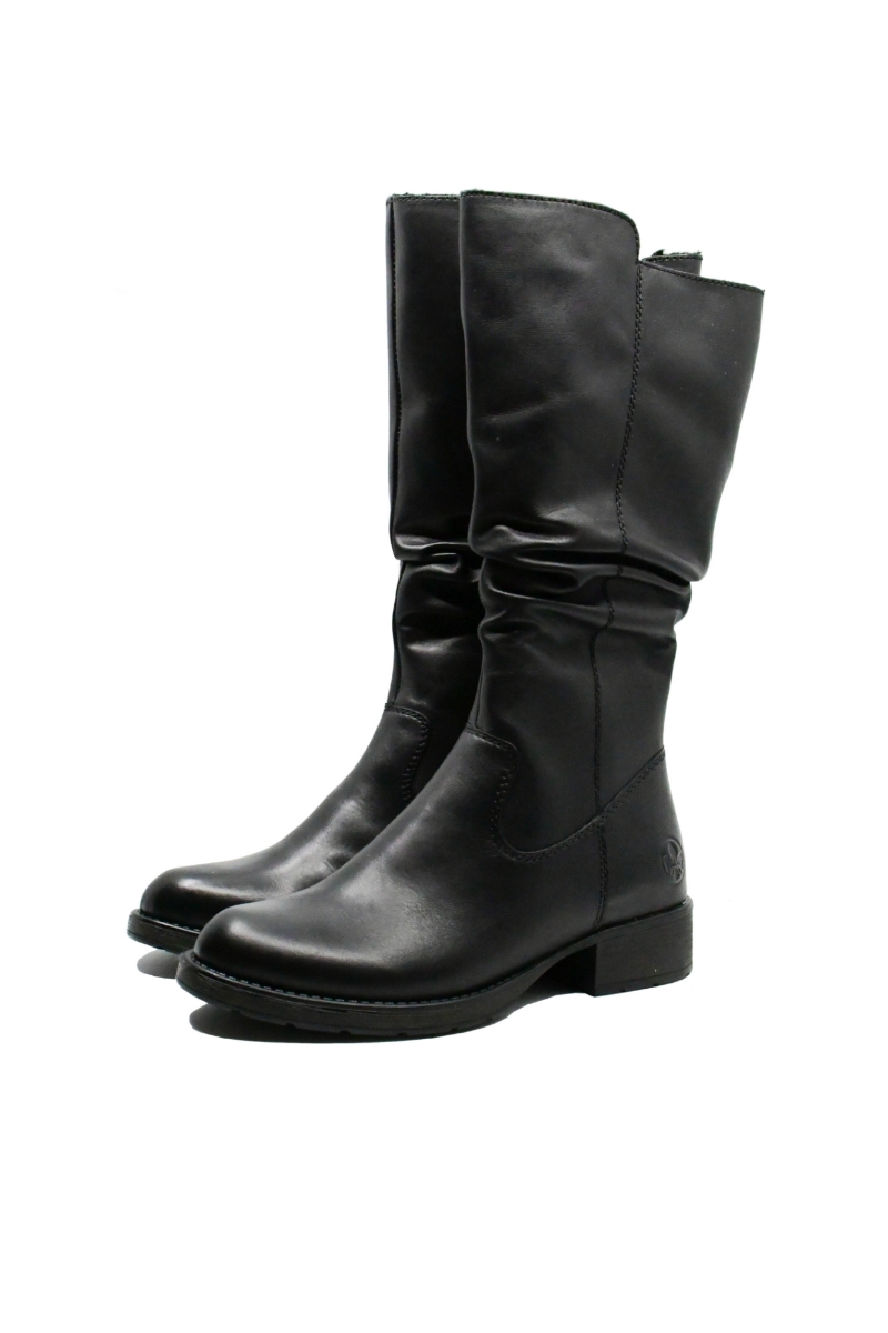 Imagine Cizme damă cu încrețituri, negre, din piele naturală RIKZ9563-00