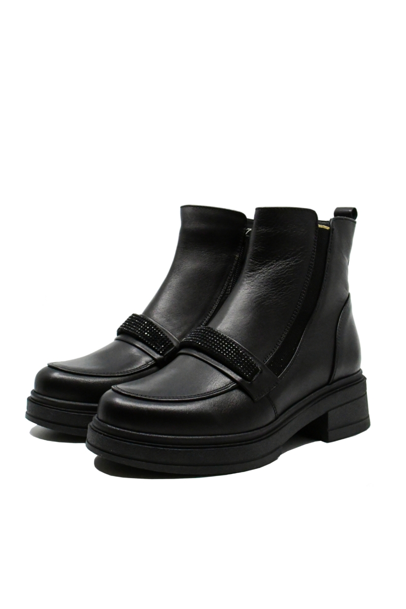 Imagine Ghete damă negre din piele naturală, cu inserții sparkle FLO380
