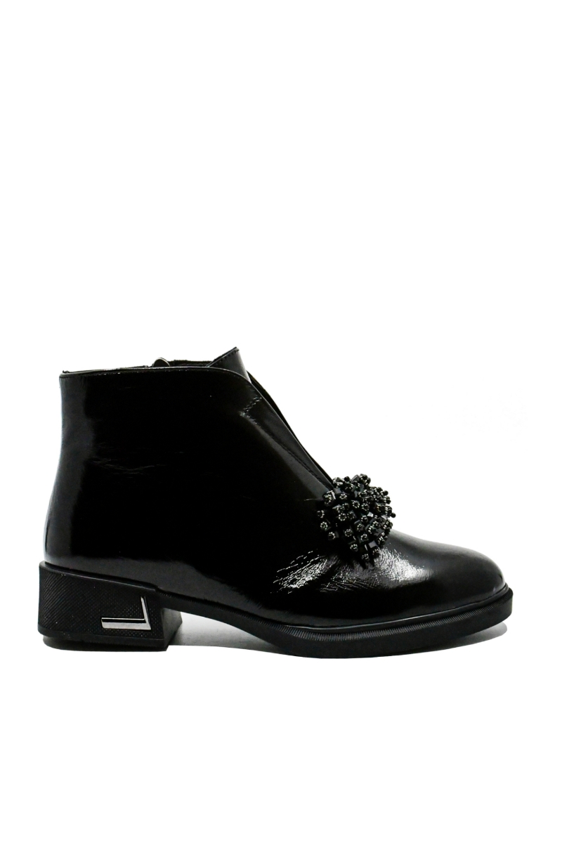 Imagine Botine damă cu buchet de ciucuri, negre din lac