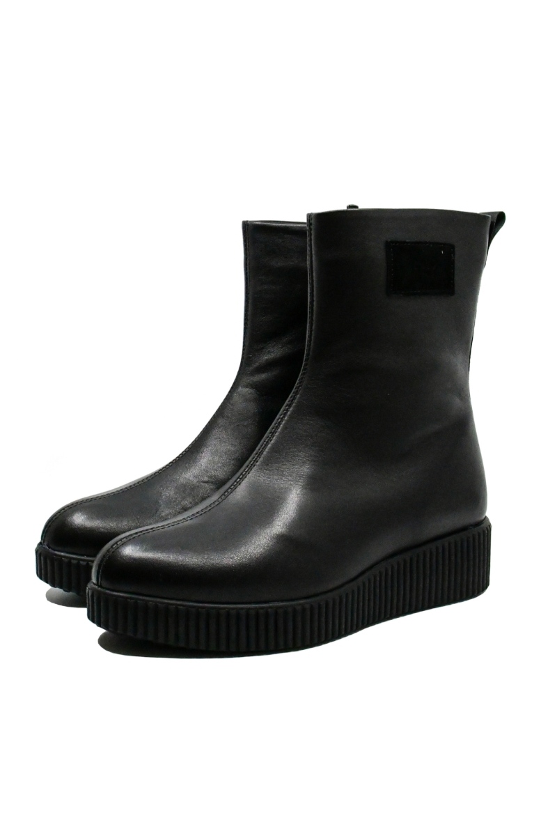 Imagine Ghete îmblănite, wedge, negre din piele naturală FLO458