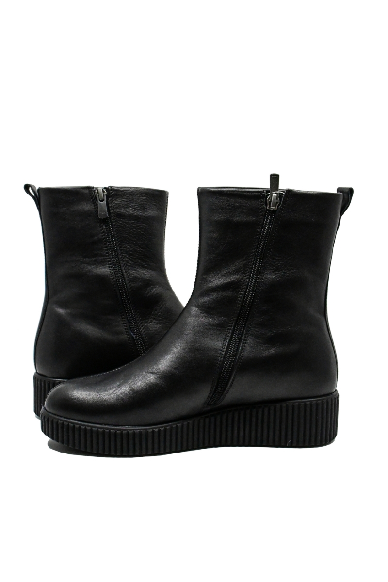 Imagine Ghete îmblănite, wedge, negre din piele naturală FLO458