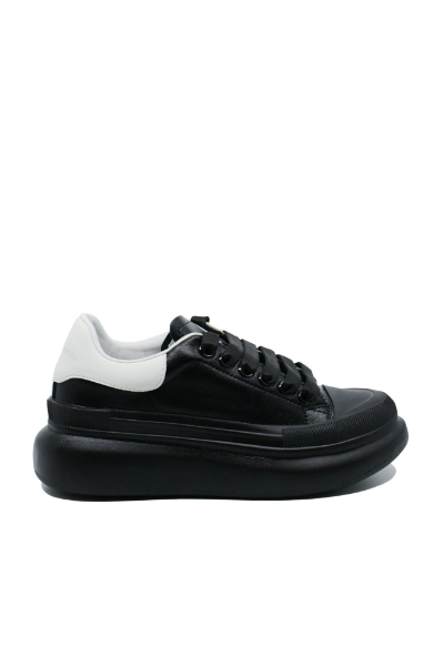 Imagine Pantofi sport damă negri cu alb, din piele naturală FNX232806