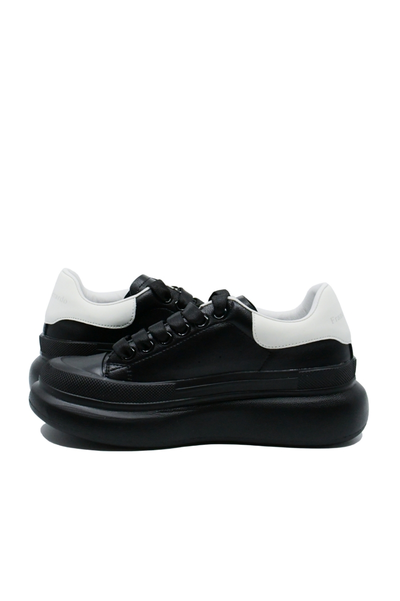 Imagine Pantofi sport damă negri cu alb, din piele naturală FNX232806