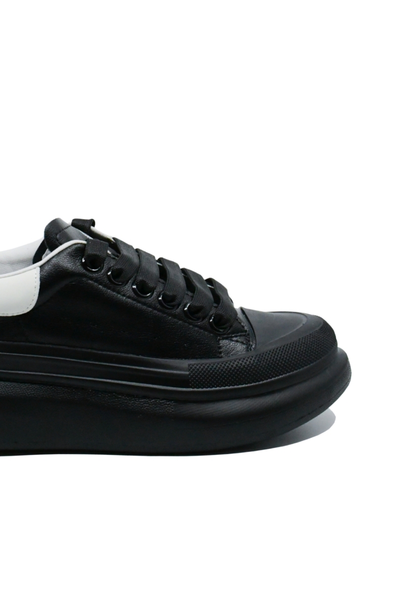 Imagine Pantofi sport damă negri cu alb, din piele naturală FNX232806