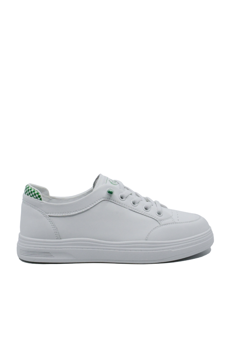 Imagine Pantofi sport damă din piele naturală, albi cu detalii șah verzi FNX229980