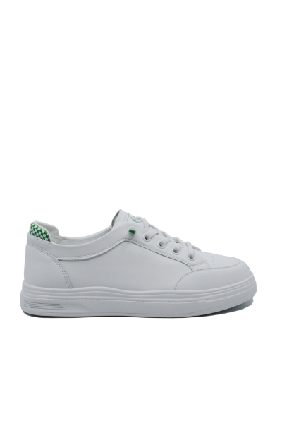Imagine Pantofi sport damă din piele naturală, albi cu detalii șah verzi FNX229980