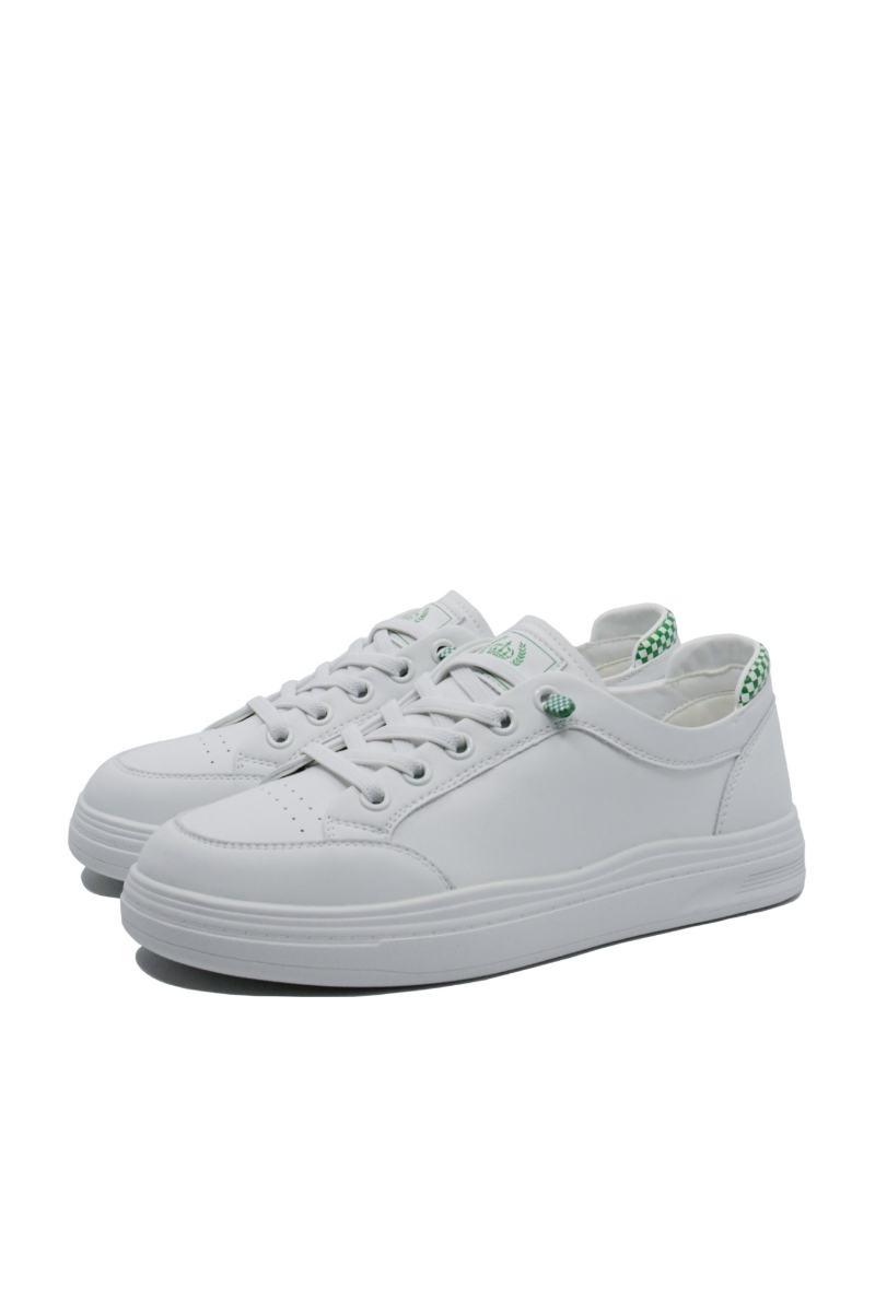 Imagine Pantofi sport damă din piele naturală, albi cu detalii șah verzi FNX229980