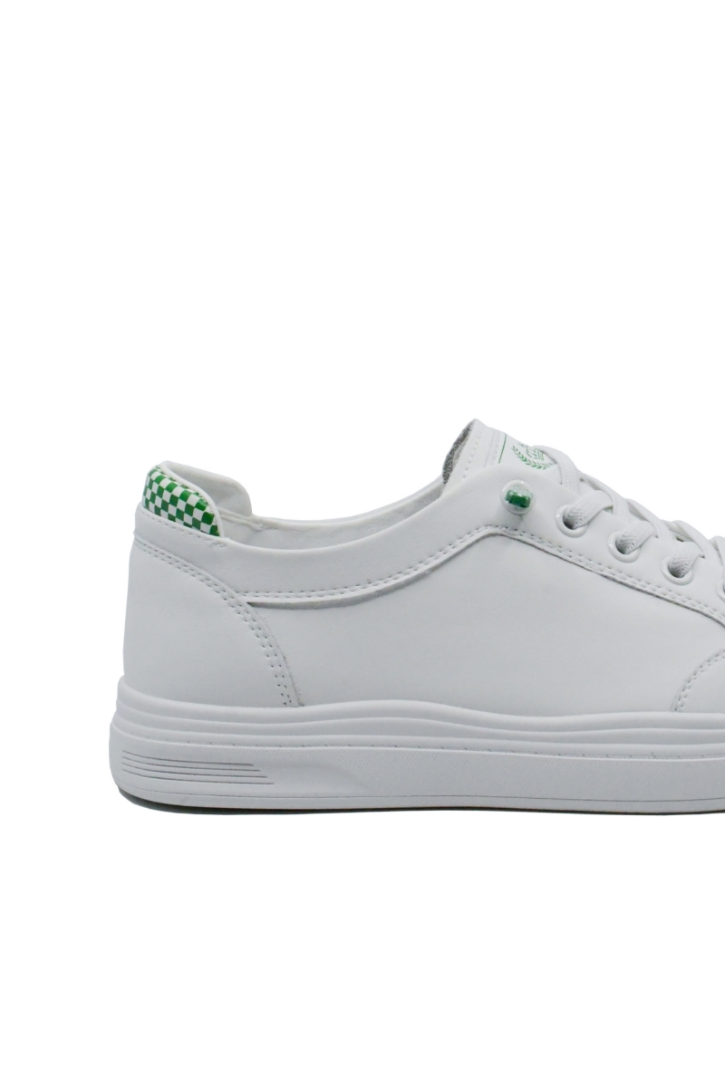 Imagine Pantofi sport damă din piele naturală, albi cu detalii șah verzi FNX229980