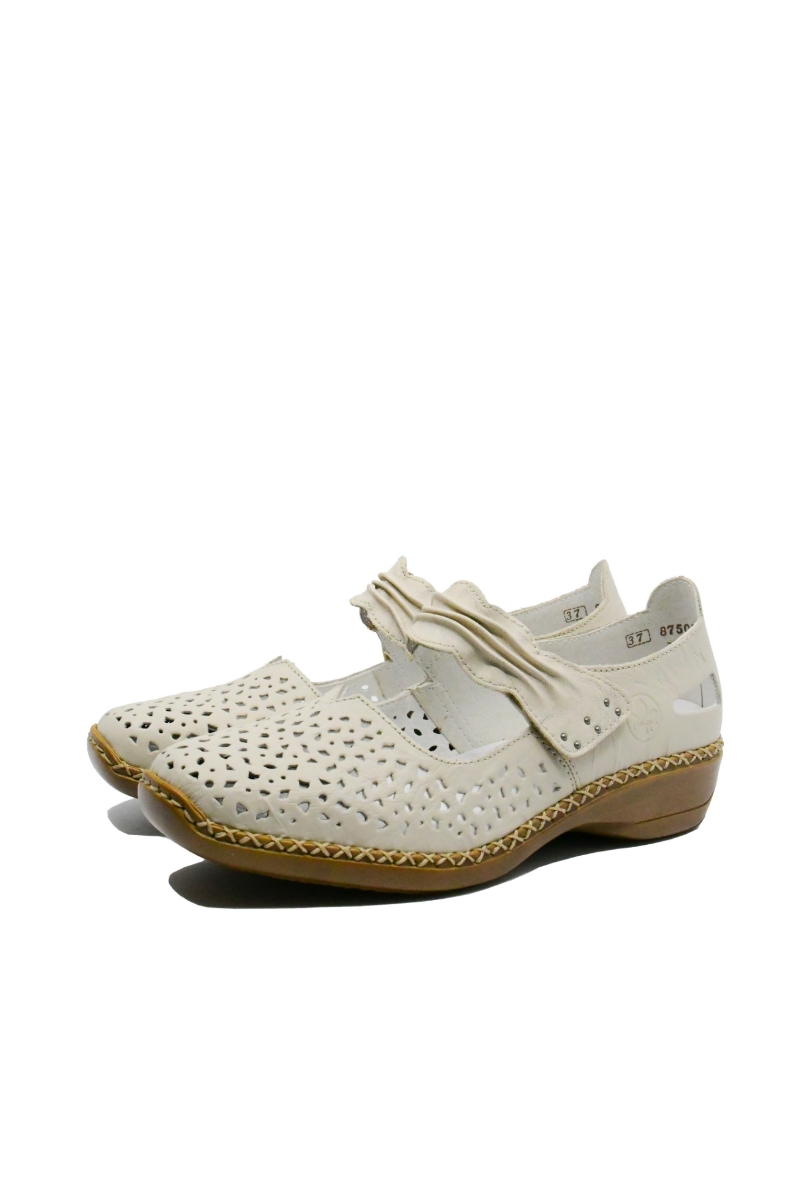 Imagine Pantofi perforați cu baretă bej din piele naturală RIK41399-60