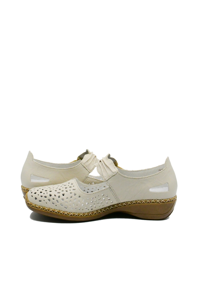 Imagine Pantofi perforați cu baretă bej din piele naturală RIK41399-60