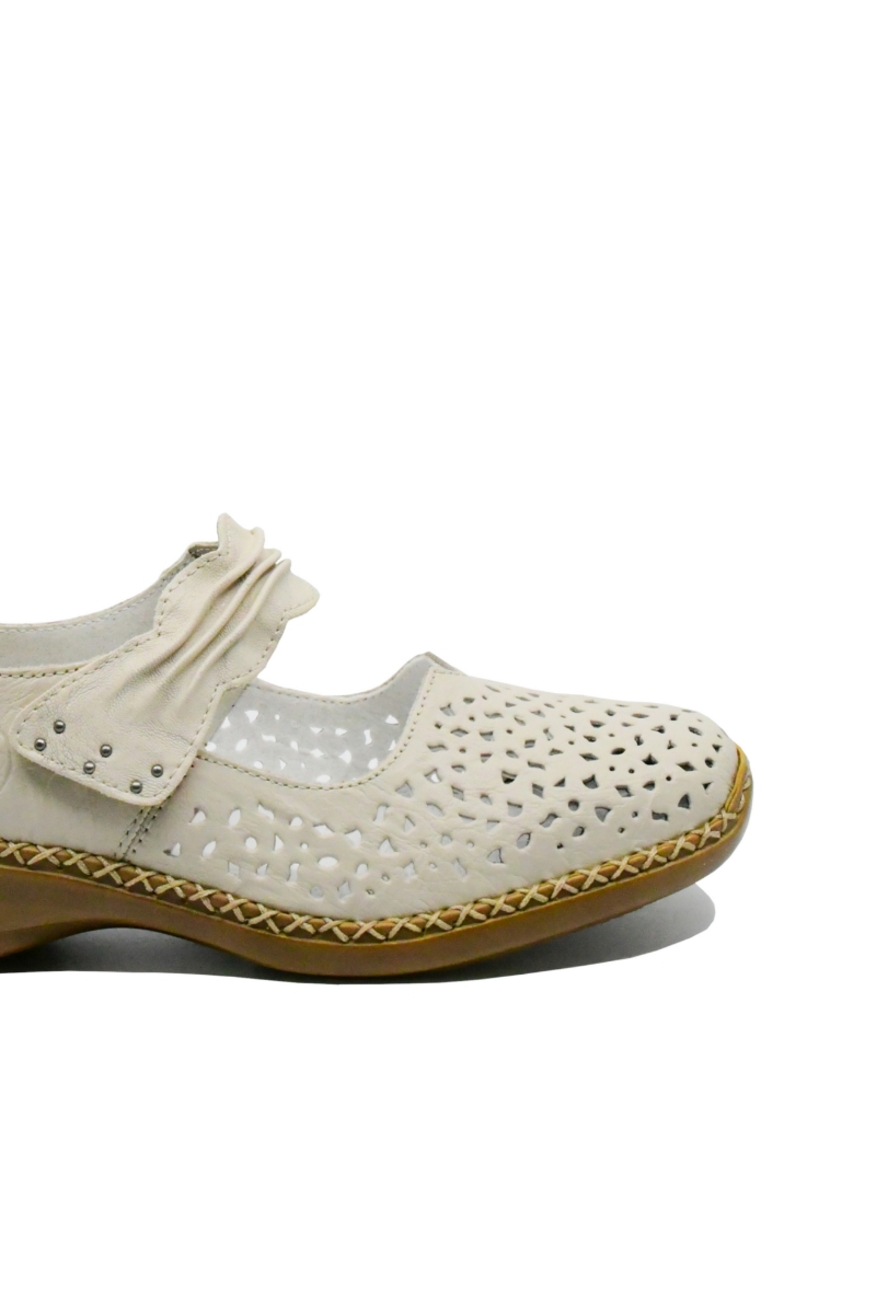Imagine Pantofi perforați cu baretă bej din piele naturală RIK41399-60