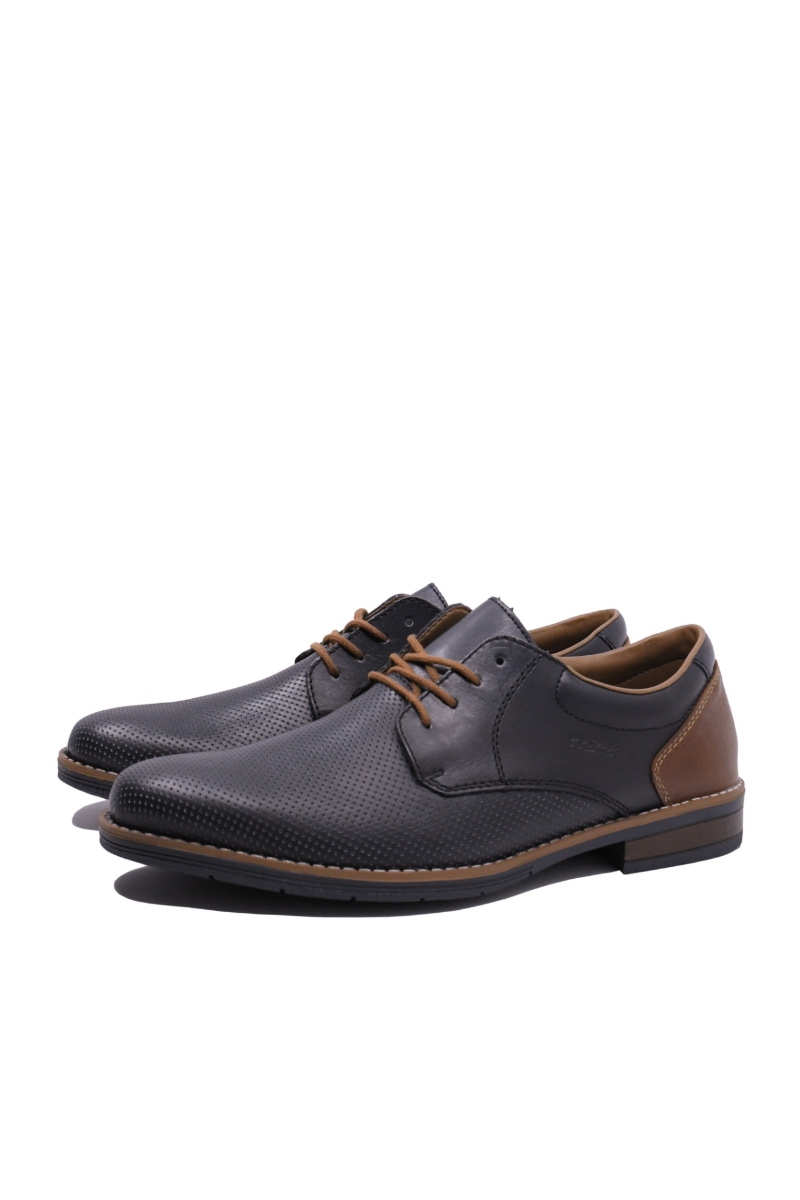 Imagine Pantofi casual bleumarin din piele naturală cu perforații RIK10308-14