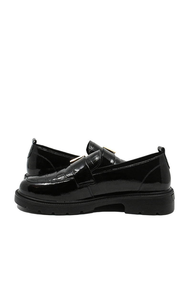 Imagine Pantofi loafer damă negri din lac cu detaliu croco OTR440001