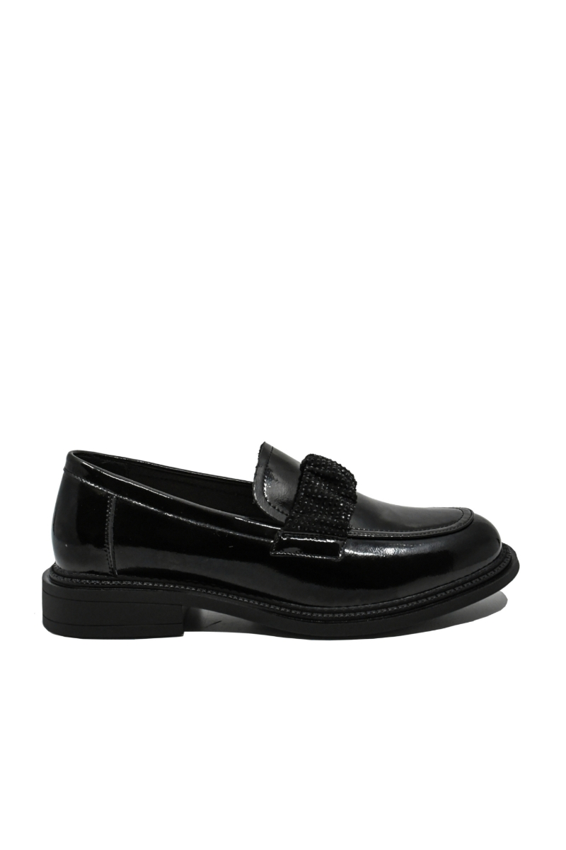 Imagine Pantofi loafer damă negri din lac cu baretă elastică OTR840006
