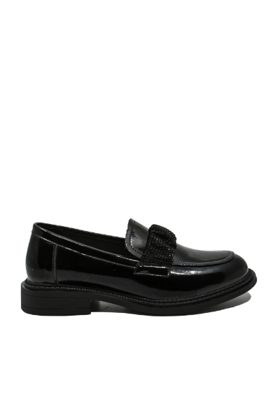 Imagine Pantofi loafer damă negri din lac cu baretă elastică OTR840006