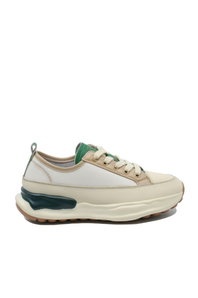 Imagine Pantofi sport damă din piele naturală, bej cu detalii verzi FNX18001-3
