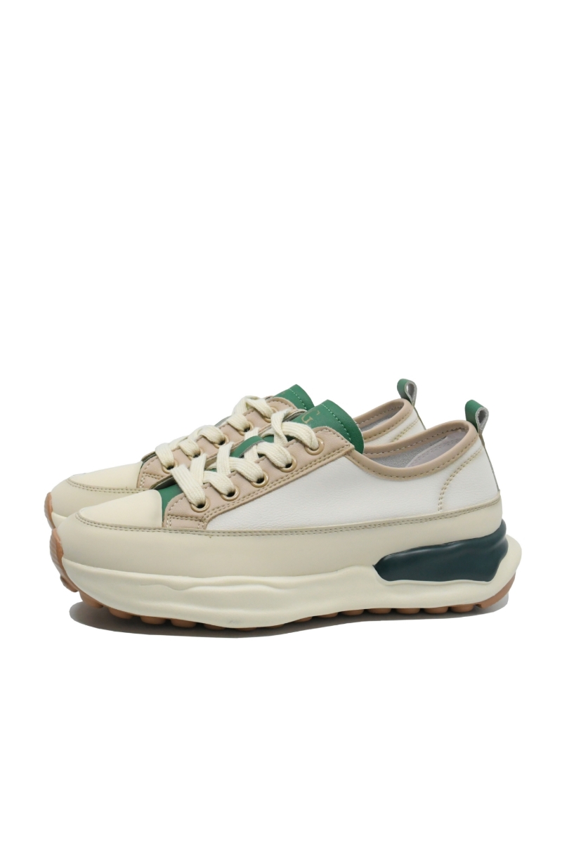 Imagine Pantofi sport damă din piele naturală, bej cu detalii verzi FNX18001-3