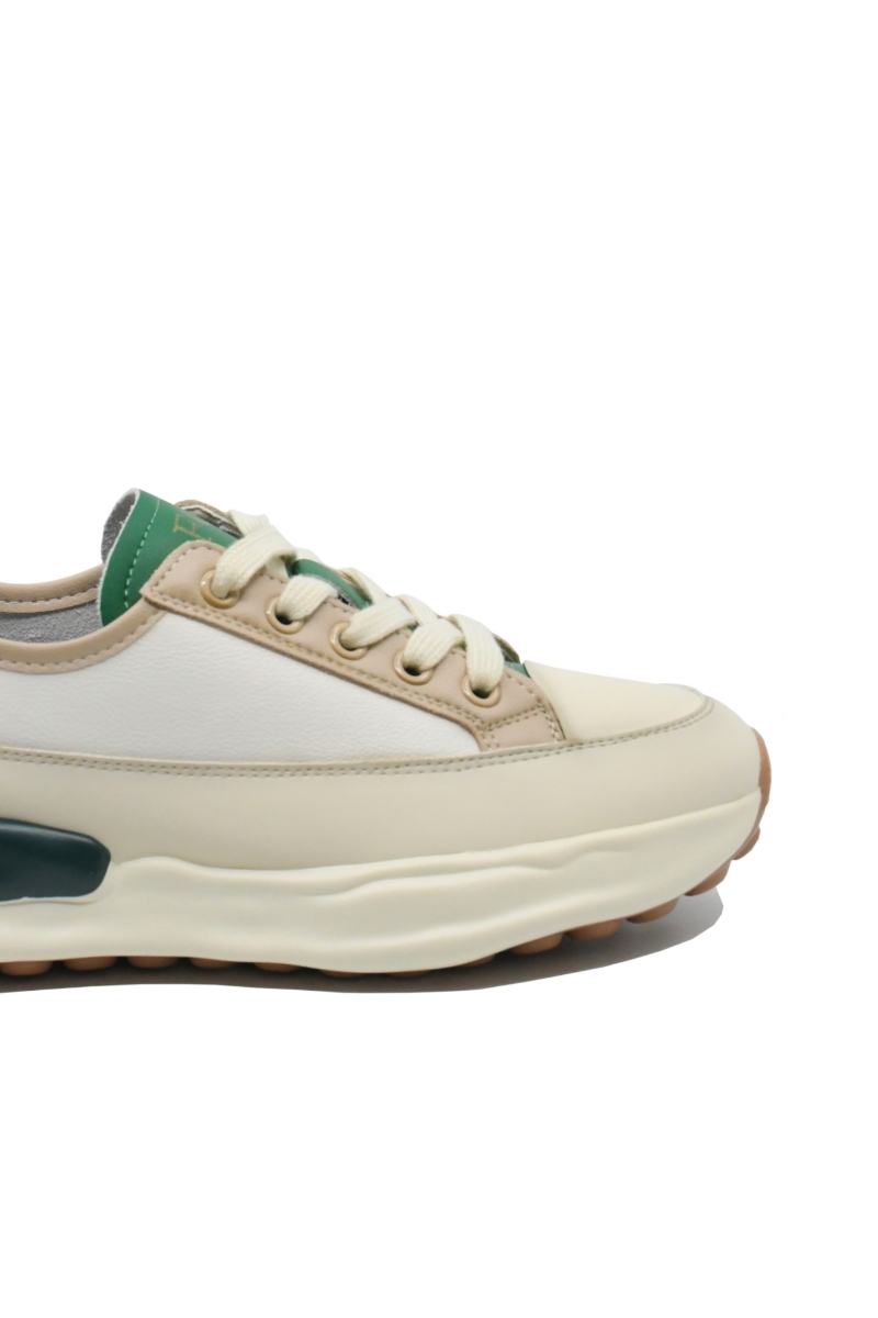 Imagine Pantofi sport damă din piele naturală, bej cu detalii verzi FNX18001-3