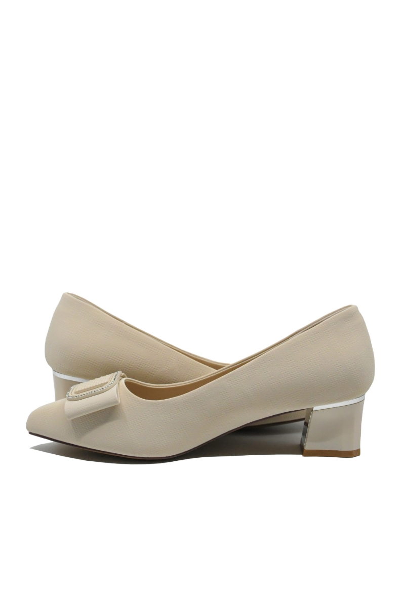 Imagine Pantofi damă crem din piele naturală cu print FNX2316