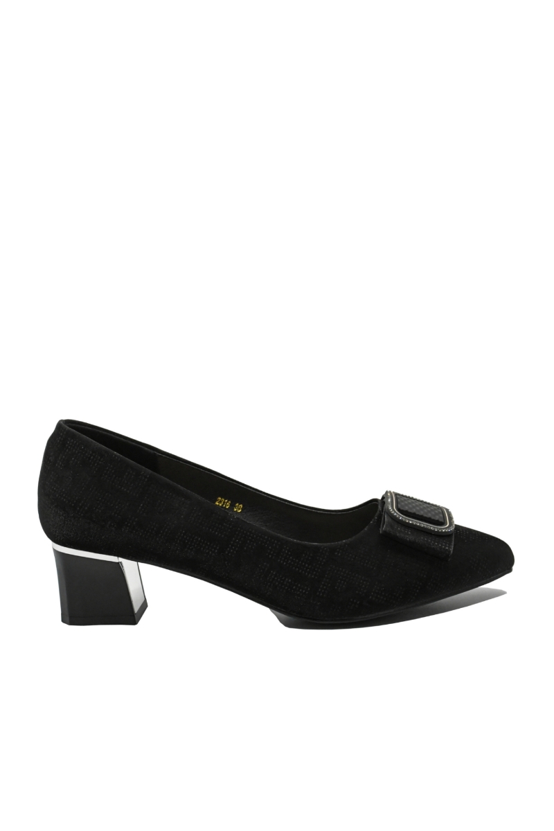 Imagine Pantofi damă negri din piele naturală cu print FNX2316