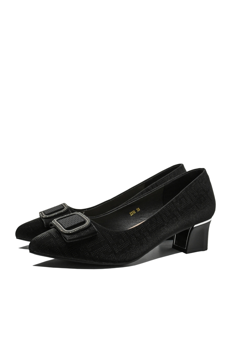 Imagine Pantofi damă negri din piele naturală cu print FNX2316