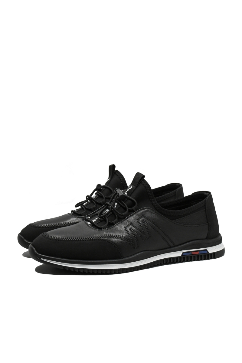 Imagine Pantofi sport negri din piele naturală cu inserție elastică OTR40004