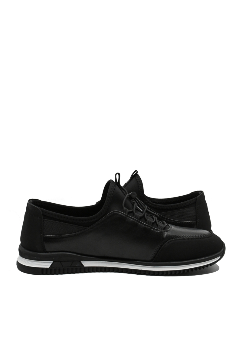 Imagine Pantofi sport negri din piele naturală cu inserție elastică OTR40004
