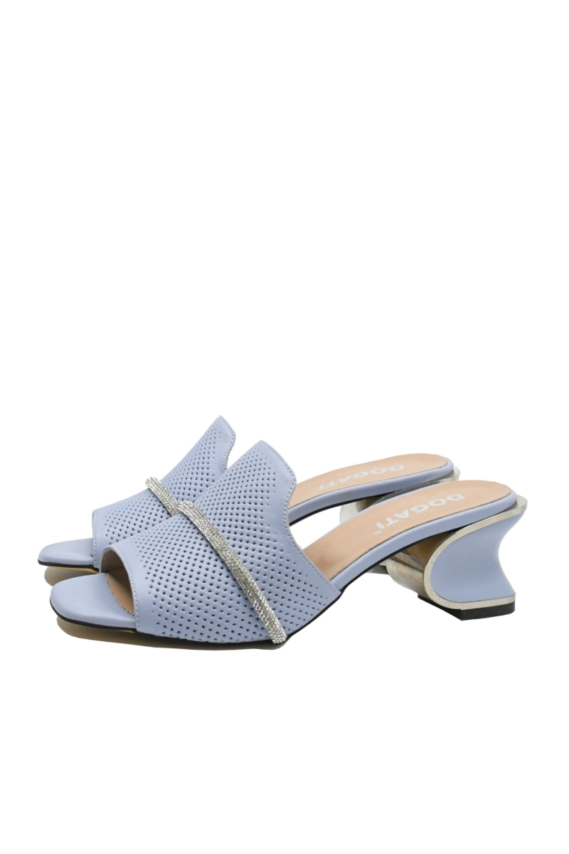 Imagine Saboți cu toc sculptural, bleu, din piele naturală MIR532