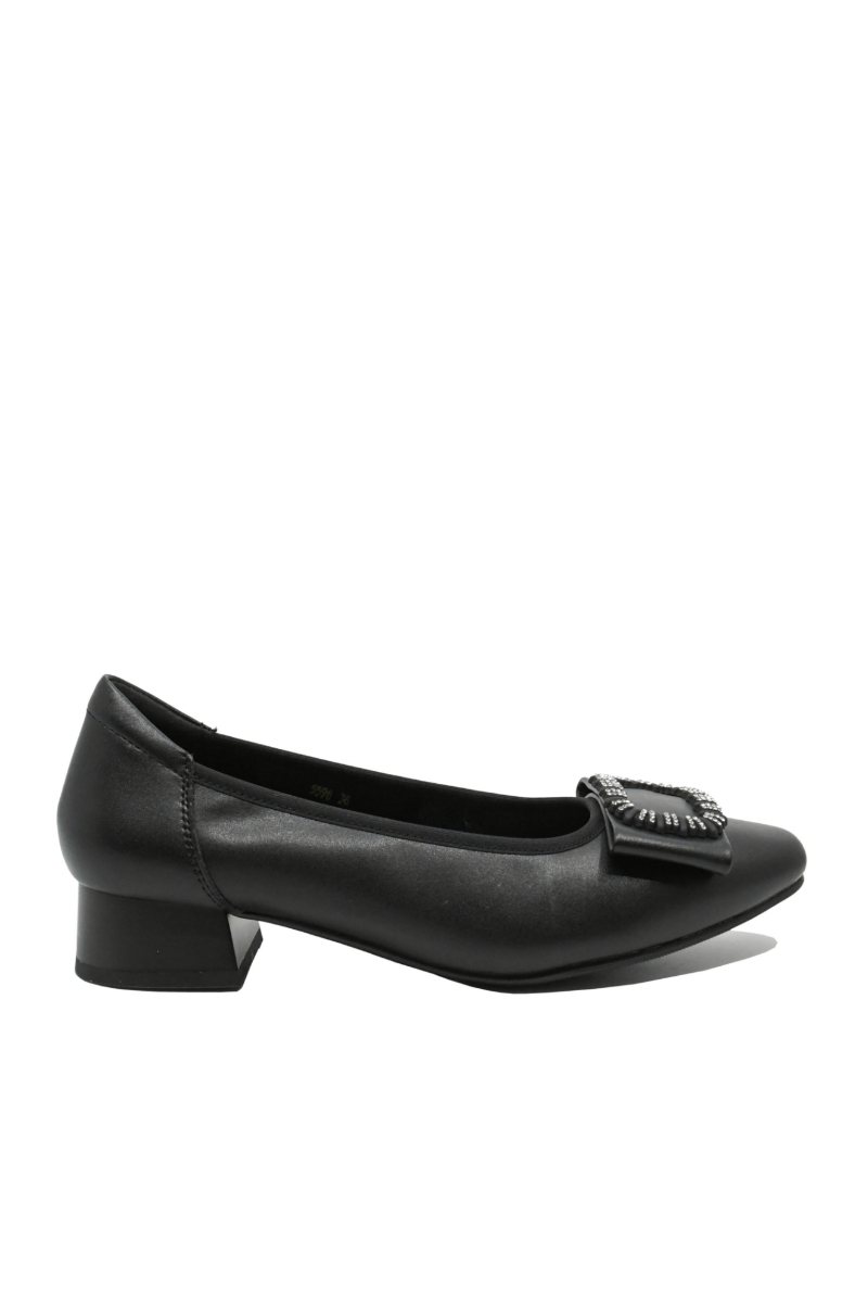 Imagine Pantofi damă cu aplicație cu ștrasuri, negri, din piele naturală FNX5598