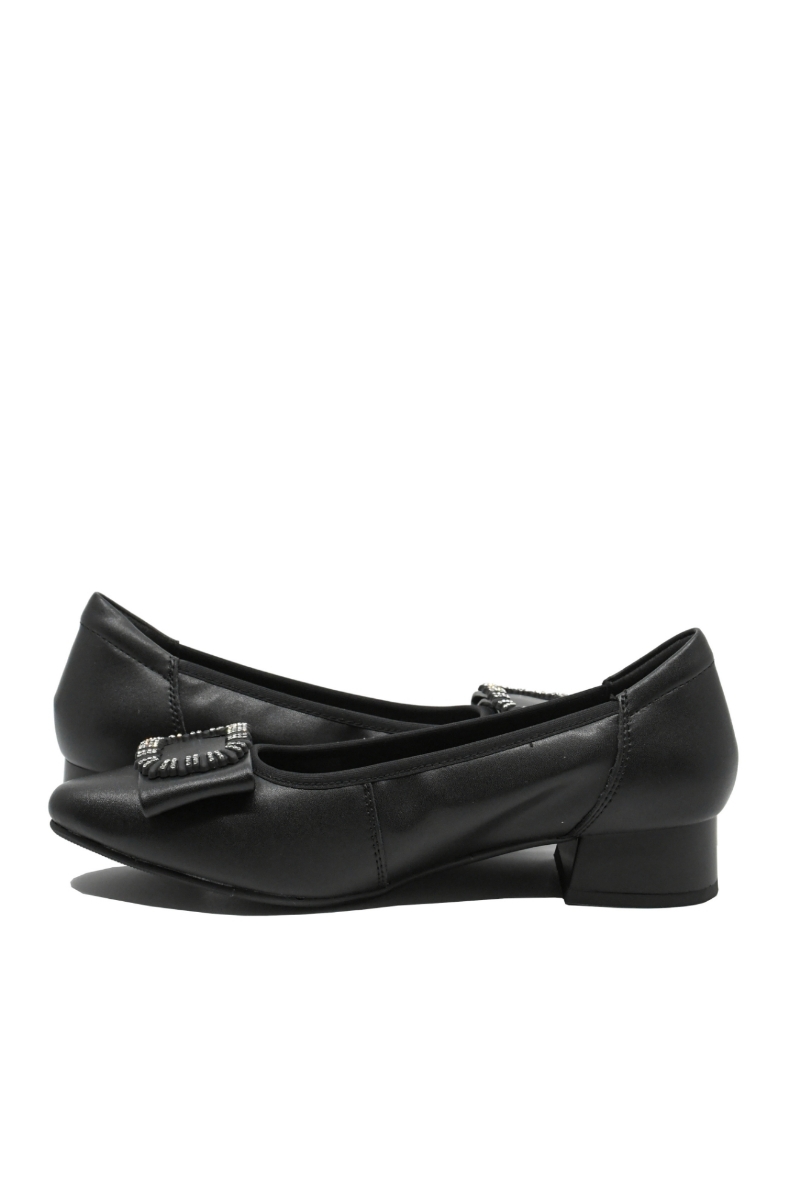 Imagine Pantofi damă cu aplicație cu ștrasuri, negri, din piele naturală FNX5598
