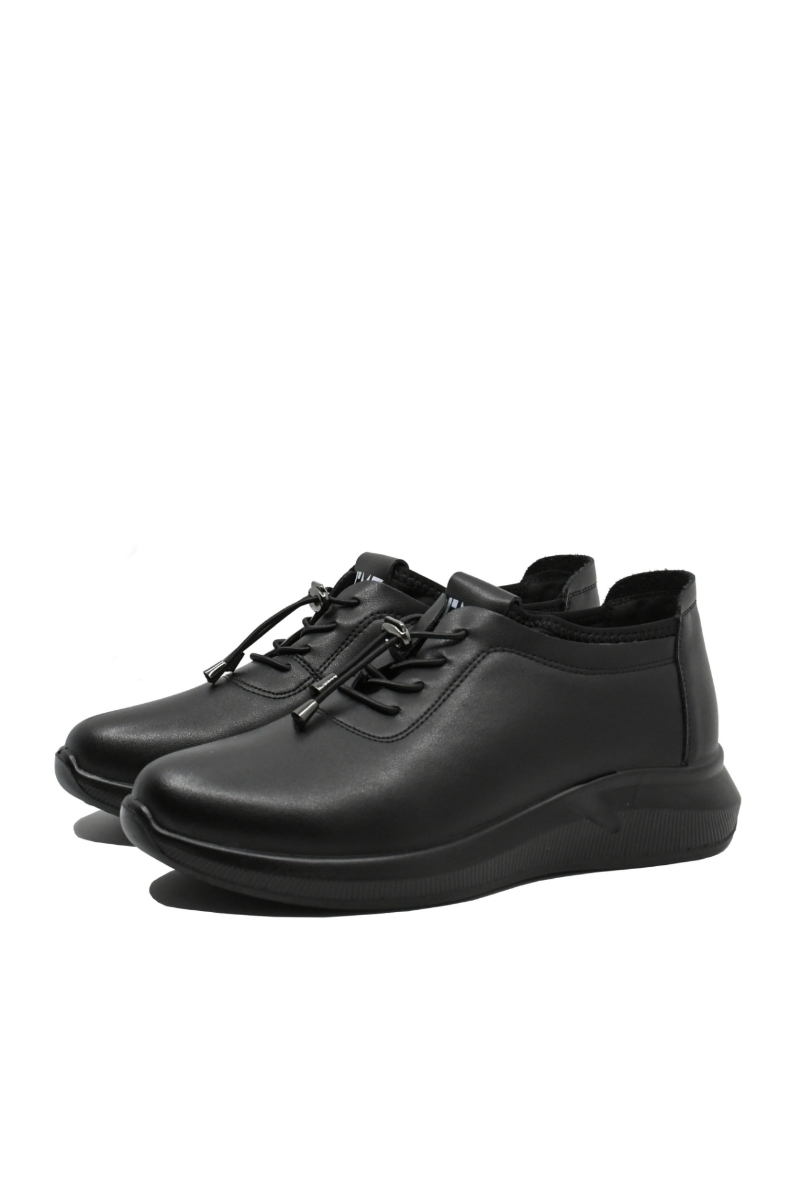 Imagine Pantofi casual damă, negri, din piele naturală cu margine elastică FNX9659