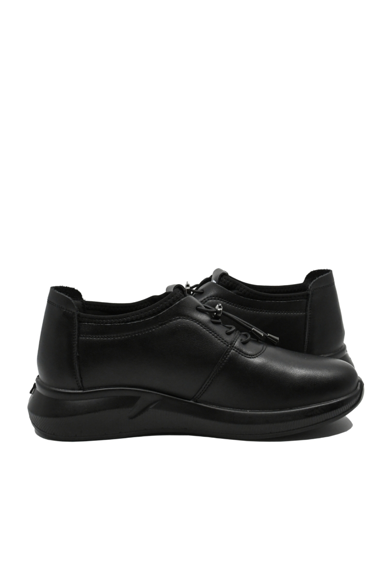 Imagine Pantofi casual damă, negri, din piele naturală cu margine elastică FNX9659