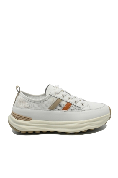 Imagine Pantofi sport damă din piele naturală și plasă, crem apricot FNX18002-8