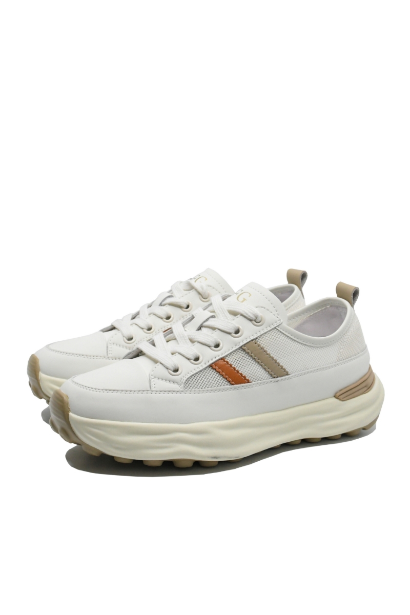Imagine Pantofi sport damă din piele naturală și plasă, crem apricot FNX18002-8