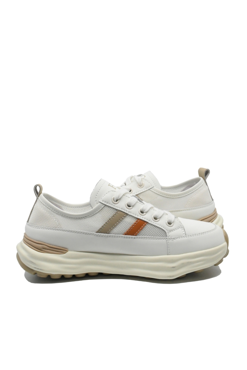 Imagine Pantofi sport damă din piele naturală și plasă, crem apricot FNX18002-8