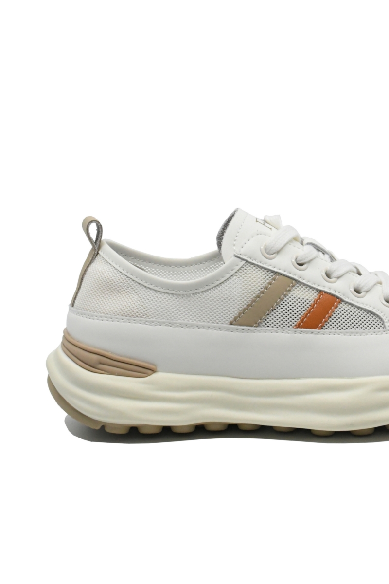 Imagine Pantofi sport damă din piele naturală și plasă, crem apricot FNX18002-8