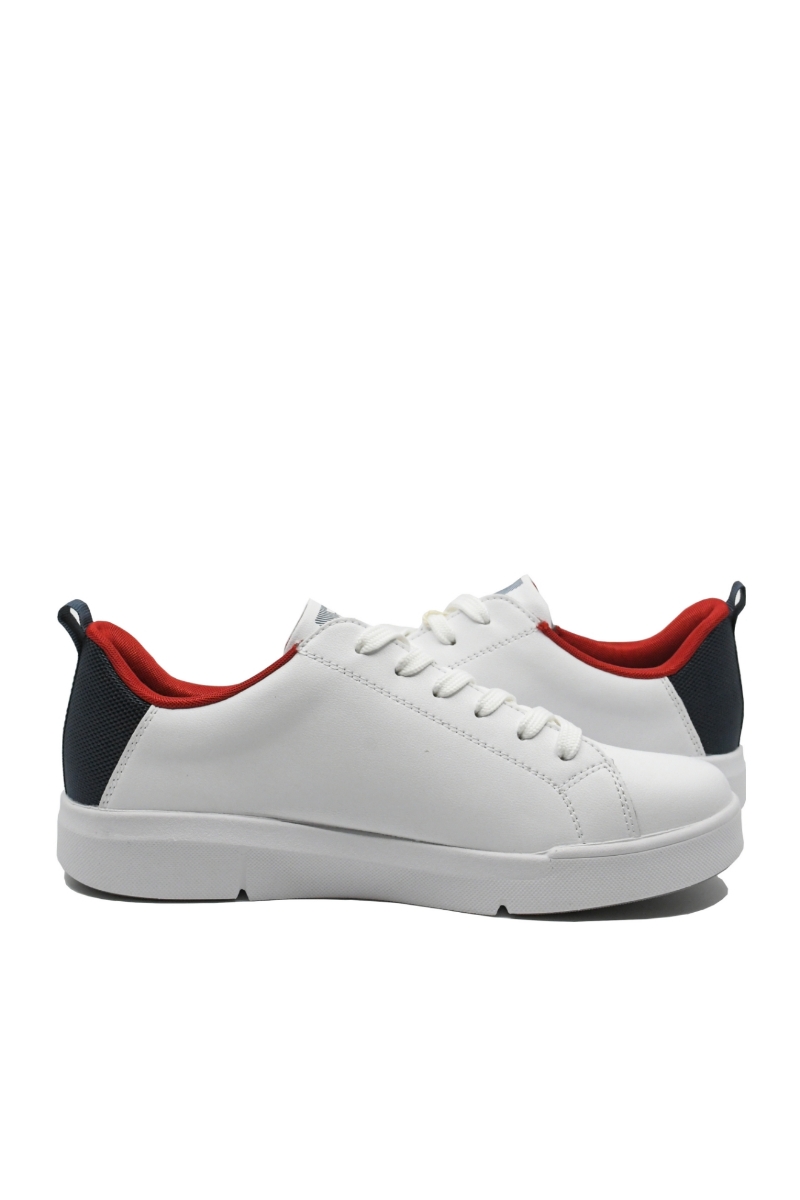 Imagine Pantofi sport damă din piele naturală, albi cu detalii roșii contrast RIK41906-80