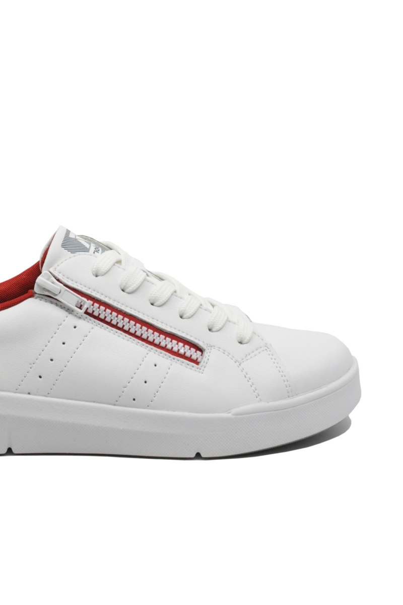 Imagine Pantofi sport damă din piele naturală, albi cu detalii roșii contrast RIK41906-80