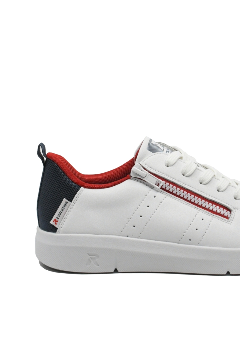 Imagine Pantofi sport damă din piele naturală, albi cu detalii roșii contrast RIK41906-80