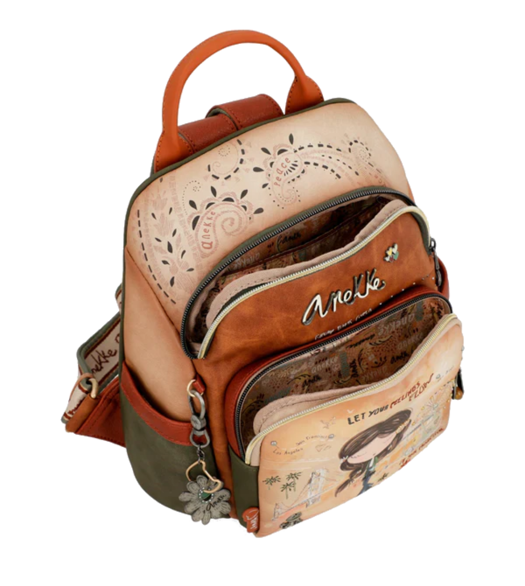 Imagine Rucsac camel, cu buzunar anti-furt, colecția Peace & Love 38805-213