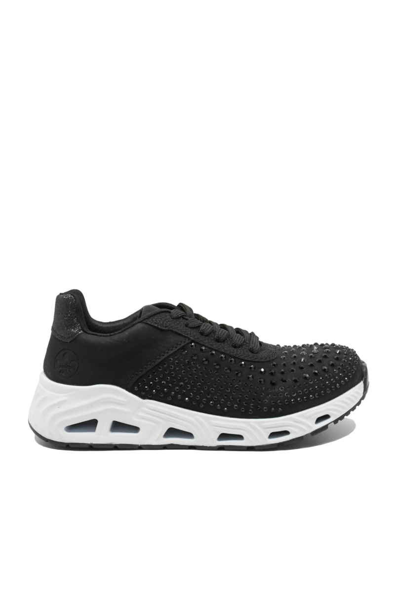 Imagine Pantofi sport damă negri cu strasuri aplicate RIKN5201-00