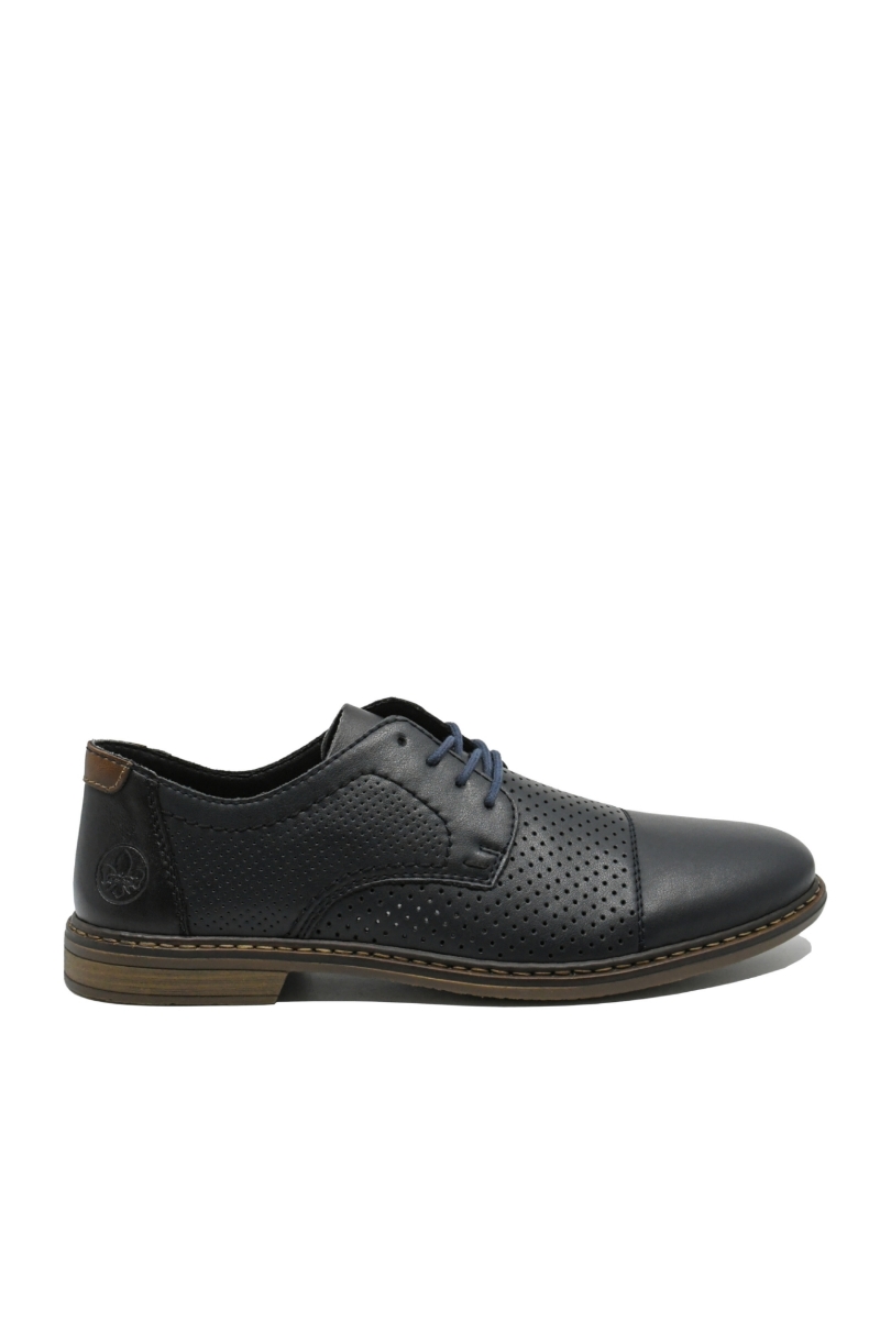 Imagine Pantofi office bleumarin din piele naturală cu perforații RIK13431-14