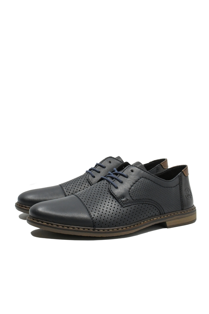 Imagine Pantofi office bleumarin din piele naturală cu perforații RIK13431-14
